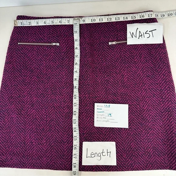 LOFT Poly Wool Short Skort Lined Back Zip Sz 14 Pink with Black Zip Pock… - Picture 7 of 8